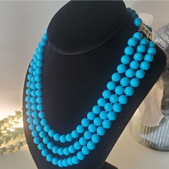 South Sea Shell Turquoise Blue Necklace 8 mm - 17, /18/19 inch Triple - Women's - Picture 1 of 7